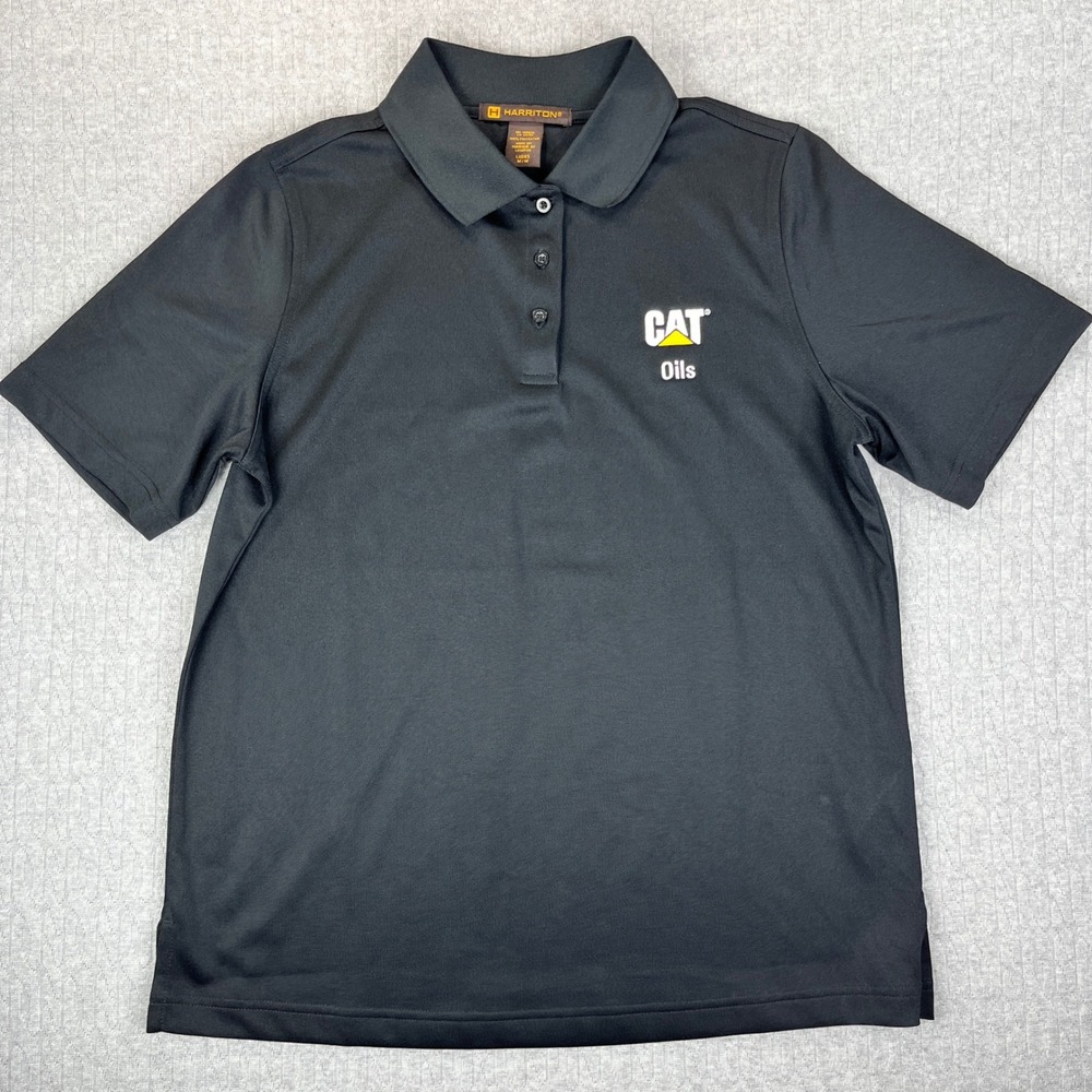 Harriton CAT Oils equipment Ladies Black Short Sleeve Polo‎ Shirt Work Uniform M